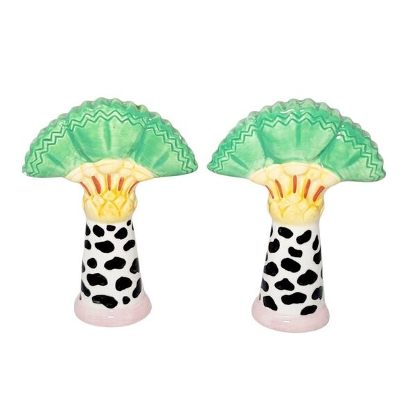 Unbranded Other - Vintage Palm Tree Salt And Pepper Shakers With Cow Print Tree Trunk 4.25" READ